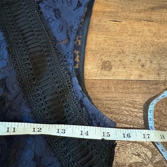 Eliza J Navy Blue Black Lace Dress 2 Tiered Wedding Cocktail Rehearsal Dinner - Picture 6 of 8